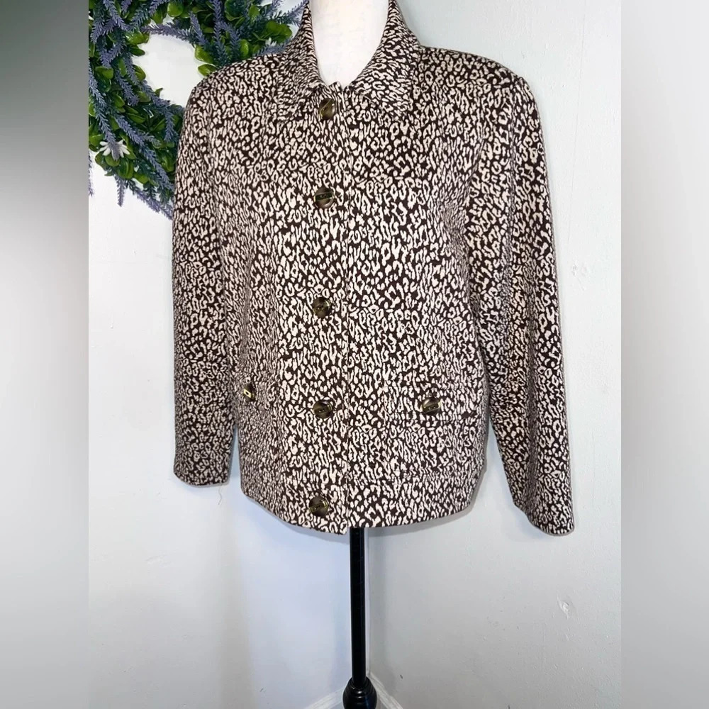 Charter club, Petites, animal print long-sleeve button front knit, Shacket‎